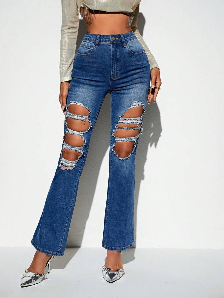 Ripped Flare Leg Jeans