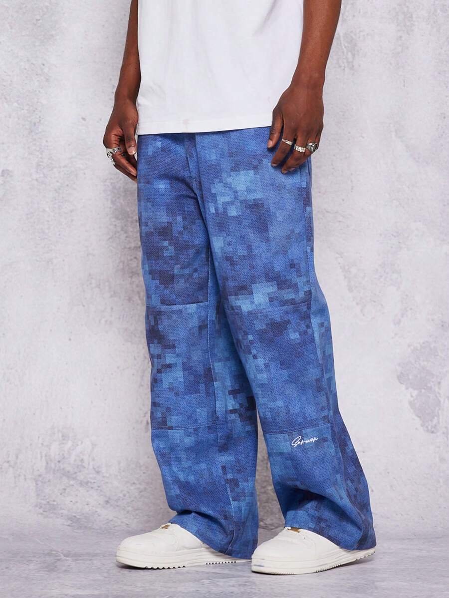 SUMWON Loose Fit Baggy Jeans With All Over Print - Blue - View 1