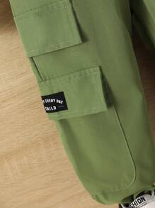 Chàng trai trẻ In Khủng long Hoodie & Thư được vá Túi có nắp Quần - màu xanh lá - Xem 6