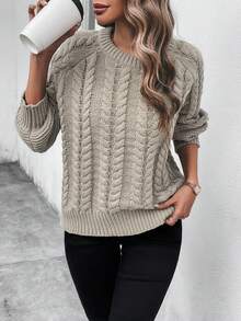 Chiquease Xoắn Dan Tay Raglan Áo len - Màu Khaki - Xem 6