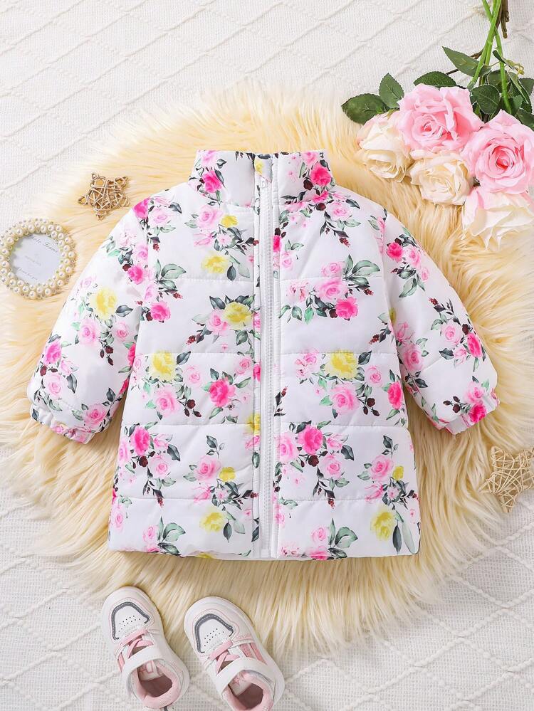 Baby Girl Floral Print Padded Coat