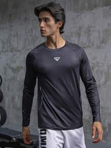 Manfinity Sport Corelite 男士 Geo 印花插肩袖運動 T 卹鍛鍊上衣 - 黑色 - 查看 7