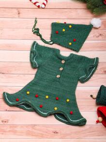 Đứa bé gái Pom Pom Knit ngọn & Mũ Bộ nhiếp ảnh - Nhiều màu - Xem 4