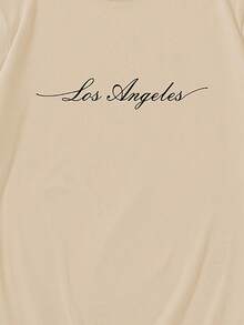 SHEIN EZwear Đồ họa Khẩu hiệu Áo thun - Màu be - Xem 3