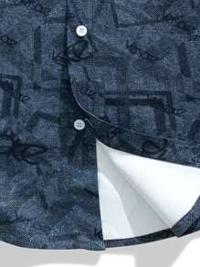男士滿版印花前排扣襯衫式夾克