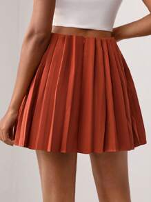 MAY‘G Contrast Tape Front Pleated Skirt - Red - View 2
