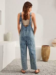Bohemela Dual Pocket Denim Overalls Without Tube Top - Blue - View 2