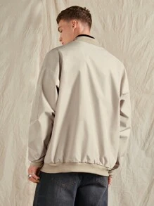 Manfinity Homme Oversized Men's Zip-Up Bomber Jacket - Khaki - View 2