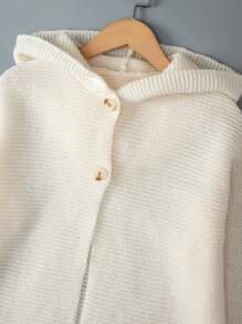Teen Girl Button Front Hooded Cardigan - Beige - View 4