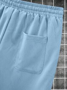 Manfinity 男士素色前排扣襯衫&腰部抽繩長褲 - 藍色 - 查看 3