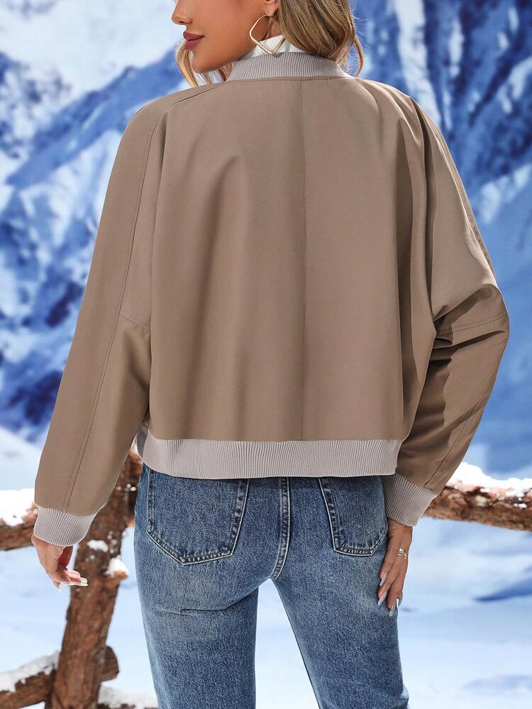 Flap Pocket Zipper Bomber Padded Padded Coat Clothes Winter Fall Cloth For Women