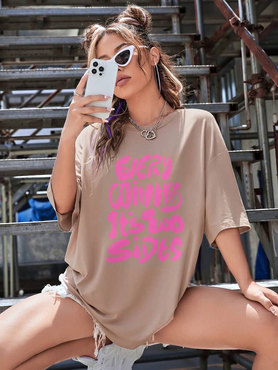 Shein Camiseta Oversize - Albaricoque - Ver 1