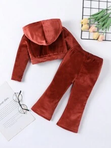 Baby Girl Zip Up Hooded Jacket & Pants - Rust Brown - View 2