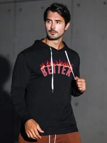 Gym Rark Men's Letter Printed Drawstring Hooded Sweatshirt For Sports Sweatshirt Men Sweatshirt - Black - View 4