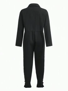 SHEIN Tween Boy Button Front Flap Detail Shirt Jumpsuit - Black - View 4