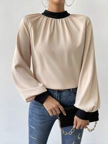 SHEIN Privé Draped Backless Lantern Sleeve Blouse - Multicolor - View 4