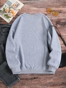 SHEIN LUNE Áo nỉ họa tiết da báo và người tuyết cho nữ, áo mùa xuân - Xám - Xem 2