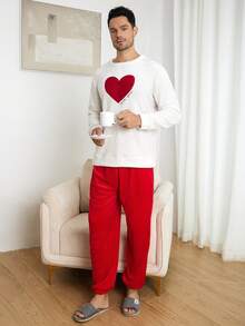 男士愛心和字母圖案上衣和褲子睡衣套裝 - 彩色 - 查看 7