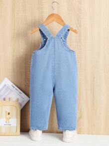 Đứa bé gái Loại bướm & Thêu trái tim Quần yếm Denim - Rửa nhẹ - Xem 2