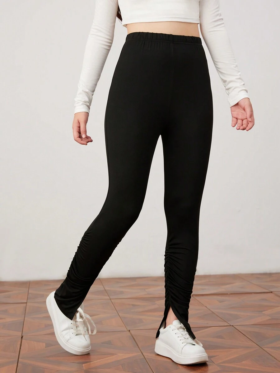 Chica adolescente Pantalones fruncido bajo con abertura - Negro - Ver 1