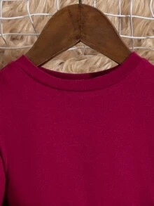 SHEIN 女小童泡泡袖多層荷葉邊繫腰帶洋裝 - 酒紅色 - 查看 4