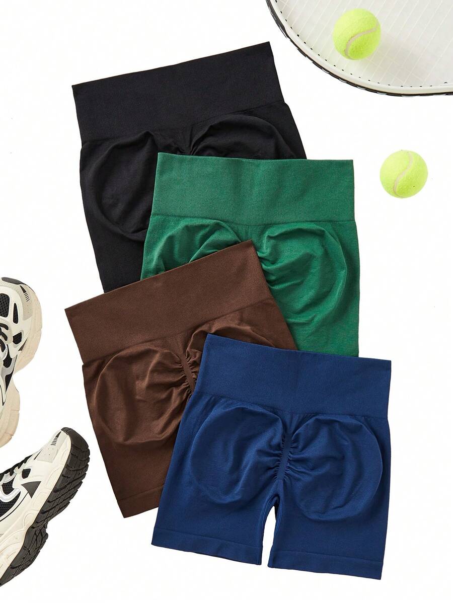 Easithlete 4pcs Seamless High Stretch Scrunch Butt Sports Shorts Spandex - Multicolor - View 1