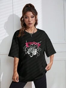 Shein寬鬆短袖t恤 - 黑色 - 查看 4