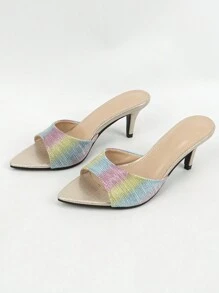 Women's Leopard Print High Heel Pointed Toe Mules, Fashionable Slippers, Perfect For Summer Parties