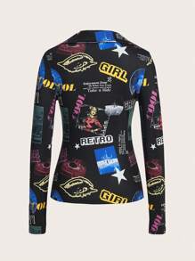 SHEIN EZwear 字母圖案前紐扣襯衫 - 彩色 - 查看 2