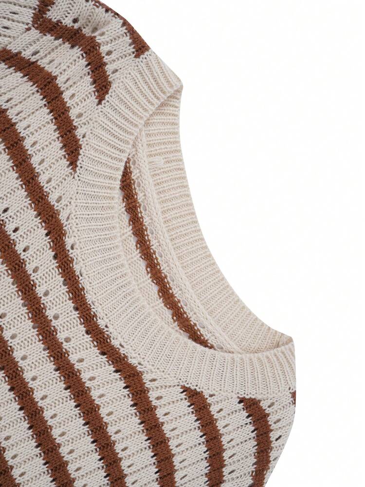 Striped Pattern Flare Sleeve Crop Knit Pullover Fall Winter Sweater