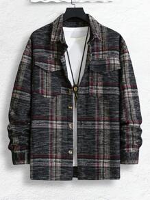 Manfinity Homme Hombres Sobrecamisa de cuadros con bolsillo con solapa