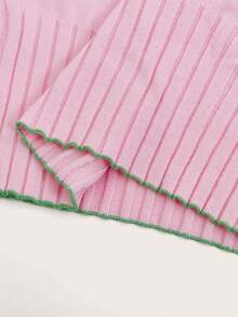 SHEIN MOD Cherry Pattern Contrast Trim Tube Knit Top - Pink - View 3