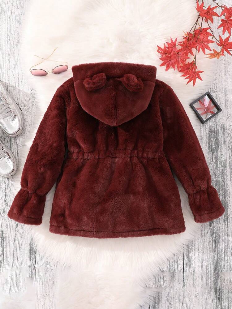 Tween Girl 3D Ear Design Dual Pocket Hooded Coat