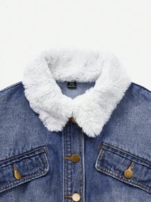 Tienermeisje Borgkraag Klepdetail Oversized Teddyuitlijning Spijkerjas