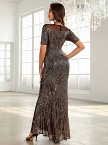 SHEIN Belle Vestido de vestir de malla en contraste con lentejuelas bajo sirena