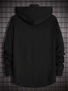 GENTILAND 男士字母圖案連帽衫 - 黑色 - 查看 2