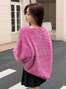 Dazy Star Chất rắn Thả vai Quá lớn Aó chui đầu Teddy - Hồng - Xem 6