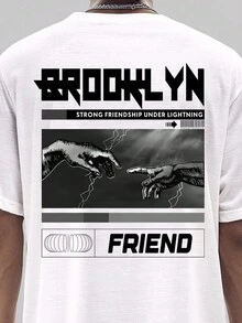 Men Hand & Slogan Graphic Tee - White - View 4