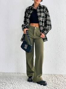 SHEIN EZwear Plaid Print Drop Shoulder Shirt