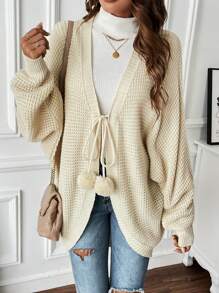 SHEIN LUNE 蝙蝠袖前打結開襟衫 - 杏色 - 查看 5