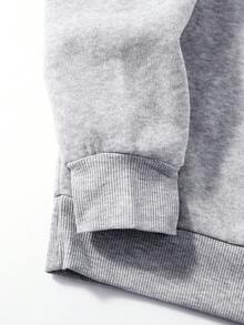 SHEIN EZwear 狗狗和標語圖案袋鼠口袋抽繩加絨內裏連帽衫 - 灰色 - 查看 3