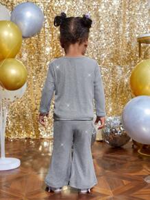 SHEIN Baby Girl Solid Tee & Flare Leg Pants"Mommy&Me"(3 sets are sold separately) - Silver - View 2