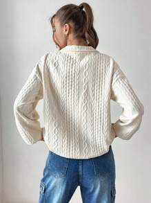 SHEIN EZwear Capucha con bordado de letra 1/4 con bolsillo con cremallera - Albaricoque - Ver 2