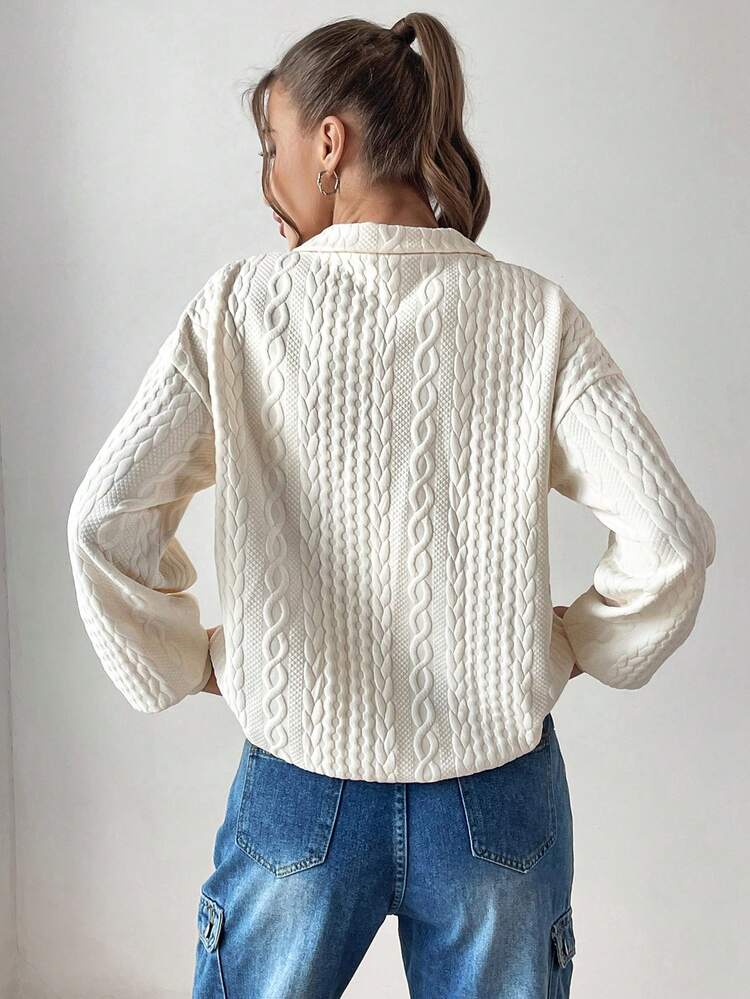 Letter Embroidered 1/4 Zipper Pocket Hoodie
