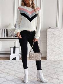 SHEIN LUNE 鋸齒圖案撞色套頭毛衣 - 彩色 - 查看 6