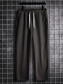 Manfinity Hypemode Pantalones De Sudadera Para Hombre Con Cintura Ajustable Y Bolsillos Inclinados Sueltos - Negro - Ver 3