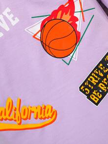 SHEIN Cô Gái Trẻ Đồ họa Chữ cái Cổ áo tương phản Cổ Polo Váy áo thun - Màu tím  Violet - Xem 6