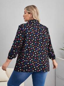 SHEIN LUNE Hơn Toàn thân In hình trái tim Khăn quàng Tay áo có gãy Mở Mặt trước Áo vest - màu đen - Xem 2