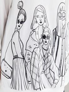 Mulvari Đồ họa Hình Thả vai Áo nỉ - trắng - Xem 5