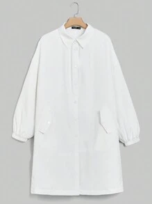 SHEIN EZwear Plus Drop Shoulder Flap Detail Coat - White - View 1
